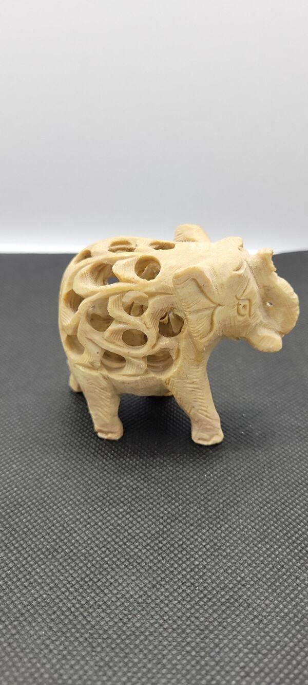 Vintage Hand Carved Soapstone Elephant Figurine Baby Inside Open Carved Mom Elep